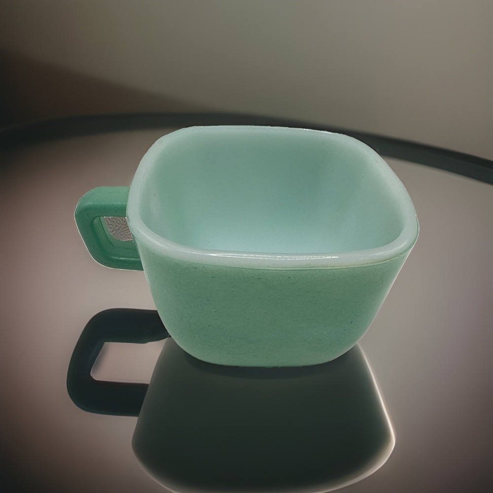 Glasbake Green Square Mug J-2205 Impressed Backstamp Made in USA